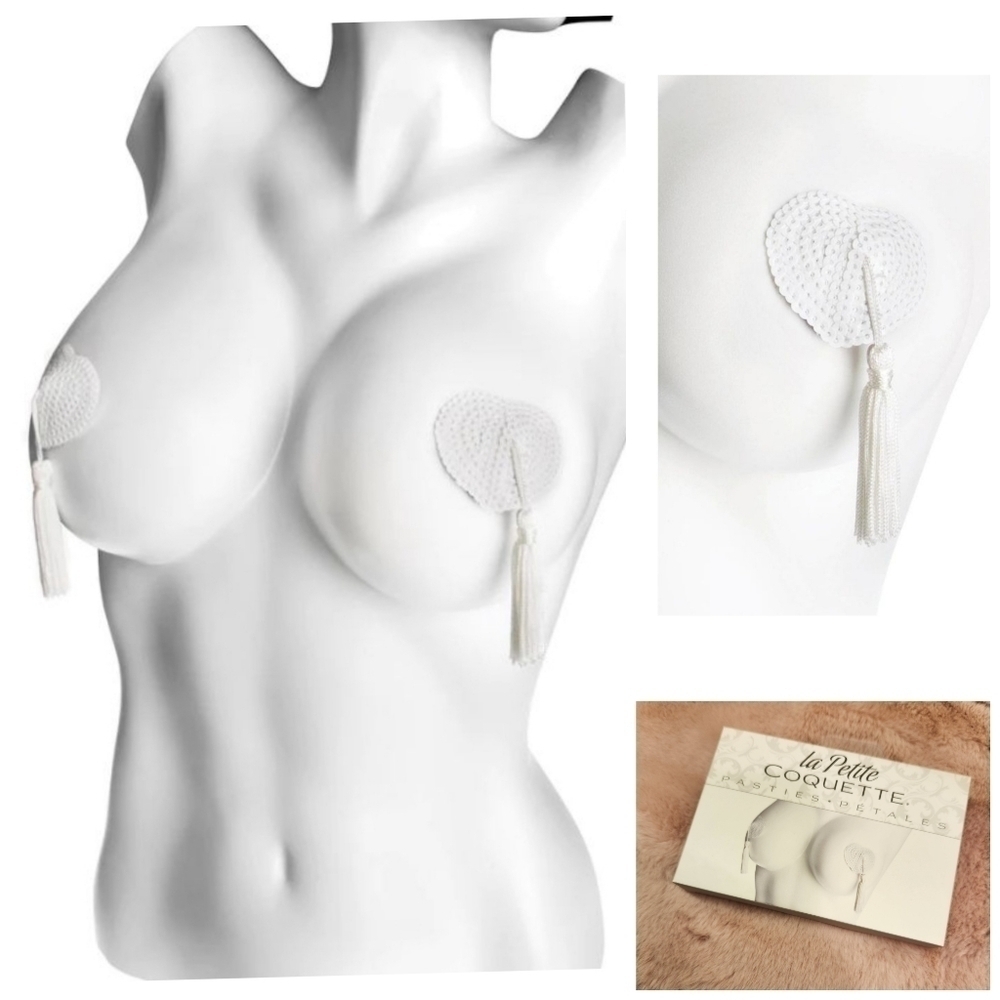 Coquette Heart Shaped Pasties with Tassel in White, O/S, NIB